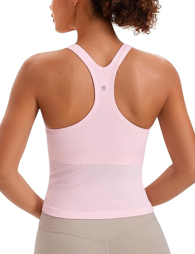 CRZ YOGA Seamless Ribbed Scoop Neck Tank Top for Women - Workout Racerback Padded Athletic Camiso... | Amazon (US)