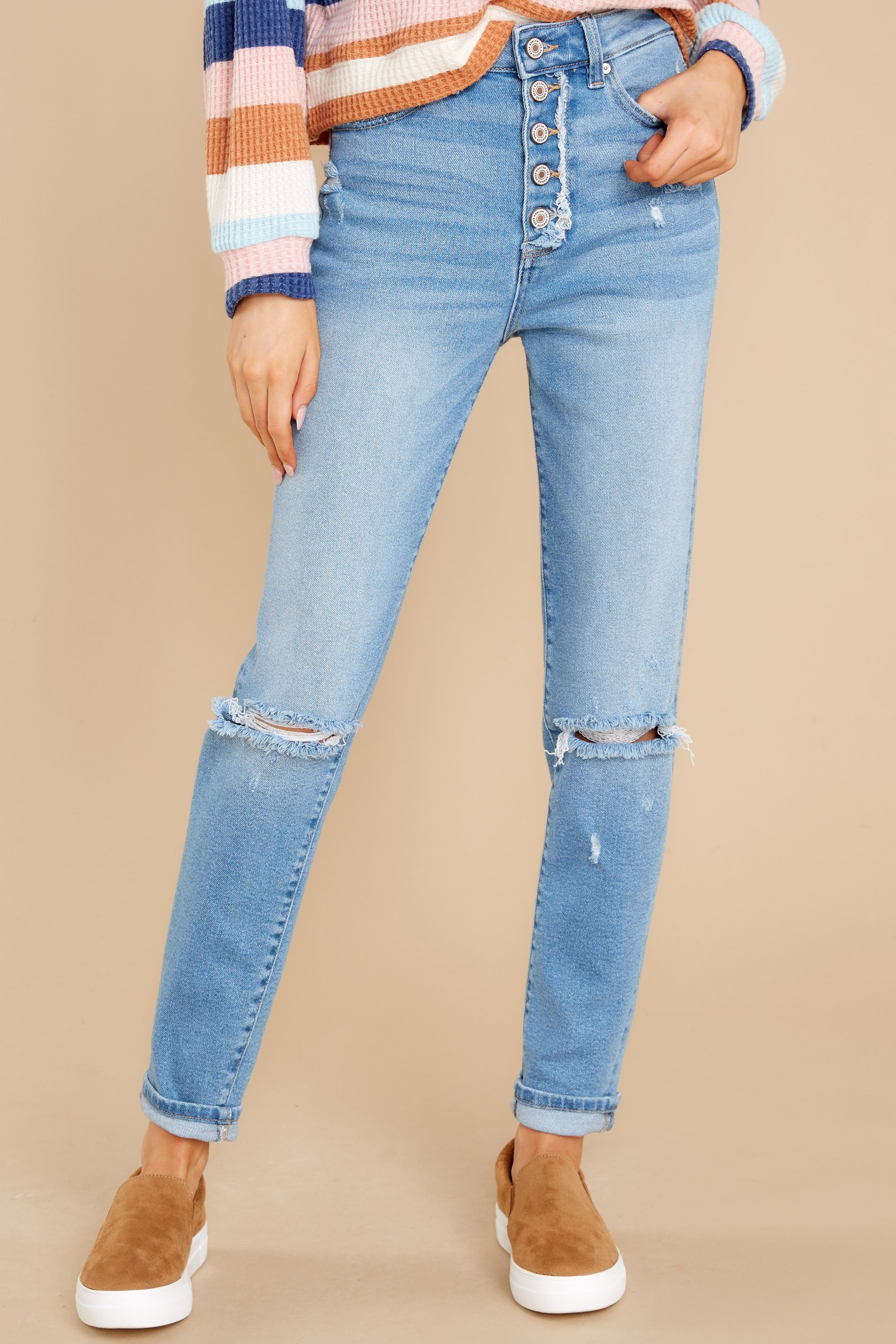 Believe In This Medium Wash Distressed Skinny Jeans Blue | Red Dress 