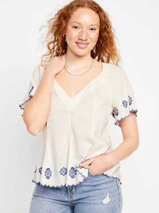 V-Neck Embroidered Top for Women | Old Navy (US)