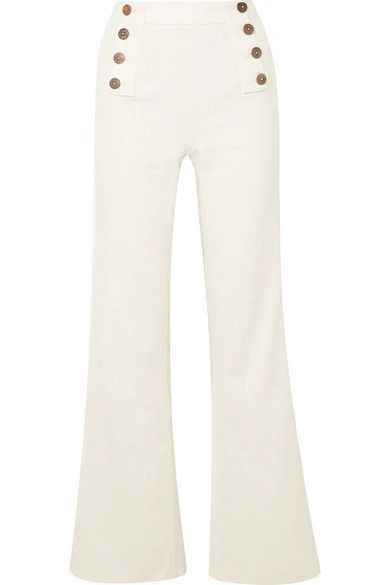 STAUD - Gilligan Button-embellished Linen-blend Straight-leg Pants - Ivory | NET-A-PORTER (US)