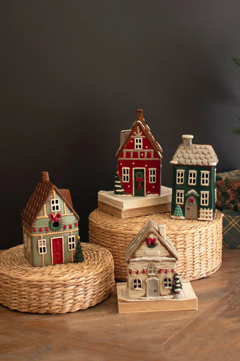 Ceramic Christmas Village Set of 4 \u2013 Festive Holiday Houses \u2013 9.5" Tall (Set of 4) | Wayfair North America