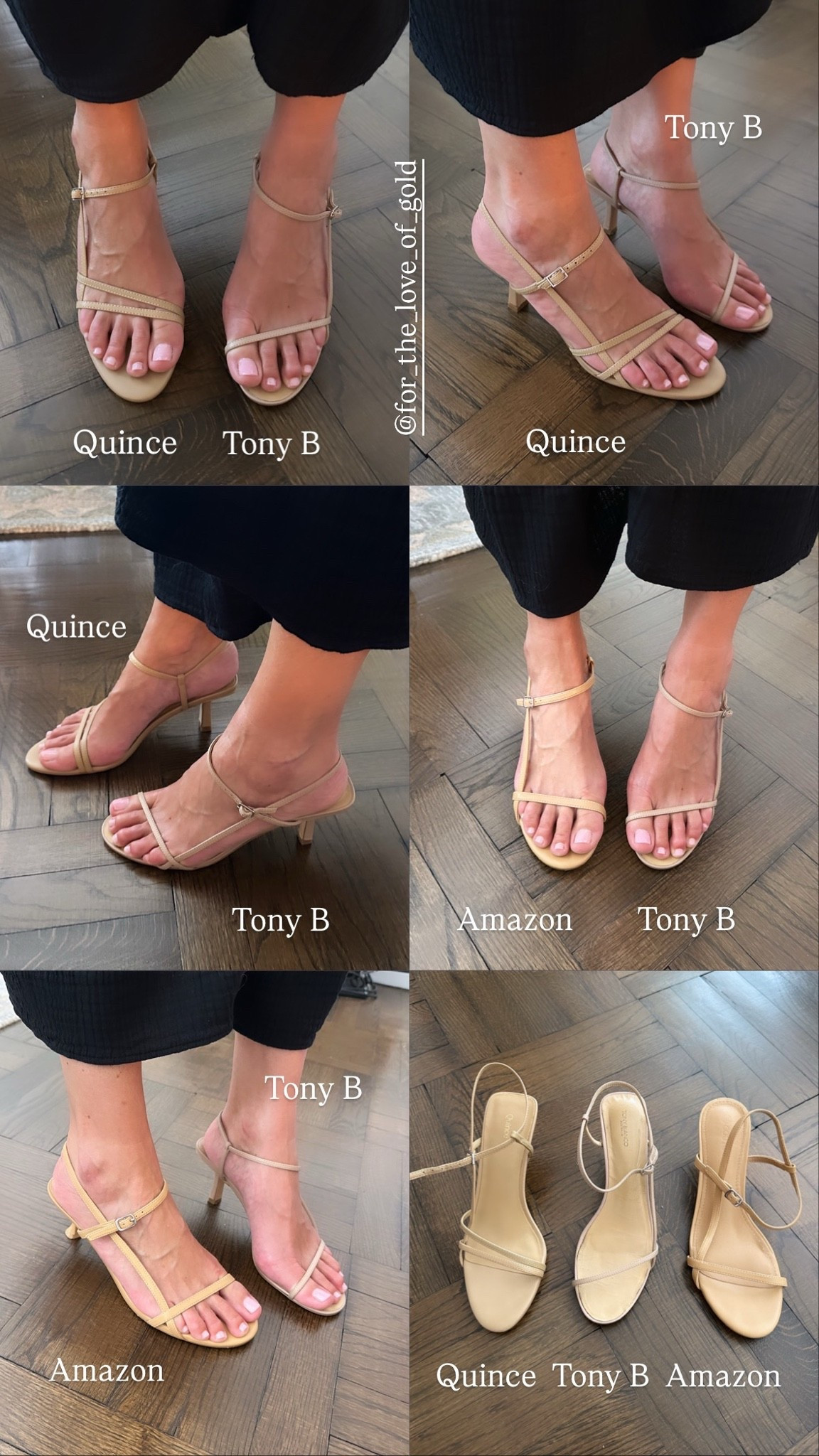 The perfect nude strappy sandals for summer! 3 different price points but they’re all great! They’re all available in black and other colors as well. I’m normally a size 8.5 in sandals but here’s what I wear in each of these and my review of each:

Tony B size 8 - the chicest of the group. Thinnest straps which I like and a barely there look which I love! The toe strap is a little loose on me but I deal with it but I can’t walk as fast in them. Could probably use a sticky grip under the ball of my foot. Since they’re more delicate I tend to wear for events. 

Amazon size 8.5 - I can wear these for hours standing and walking!!! Shortest of heels and super cushioned sole but not the best nude color. Under $40 so I don’t care if I beat them up! I have them in black too. 

Quince size 9 (wearing the 8 in this pic but they’re too small I ordered the black in 9 and they fit perfect) The toe bed is a bit too long for my feet but they are very comfortable and feel sturdy walking. Same height as Tony B 

I would wear all of these shoes with midi or maxi spring and summer dresses, jeans, and dress them up or down! I’ve worn them to work and weddings. They’re so versatile!
Heels

#LTKOver40 #LTKWorkwear #LTKWedding