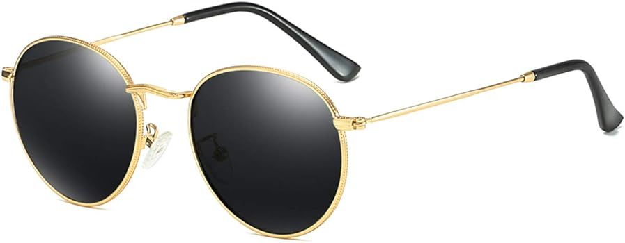Classic Small Round Polarized Sunglasses for Men Women Metal Frame Mirrored Lens Sun Glasses 3447 | Amazon (US)