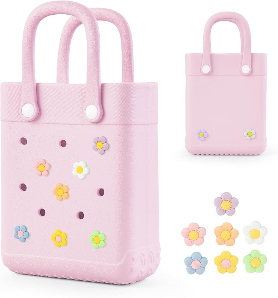 Mini Rubber Tote Bag With 7 Charms X-Small Rubber Beach Bag For Little Girls And Woman | Amazon (US)