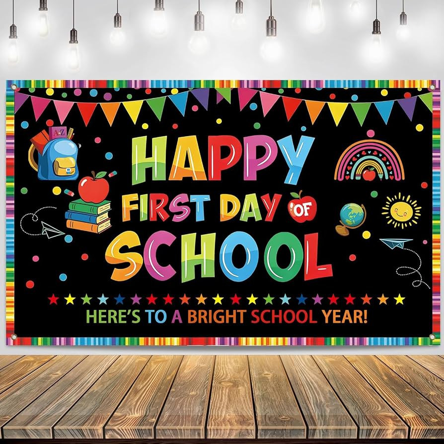 First Day of School Banner 71\u00d743 Inch, Happy First Day of School Backdrop, Large Classroom D... | Amazon (US)