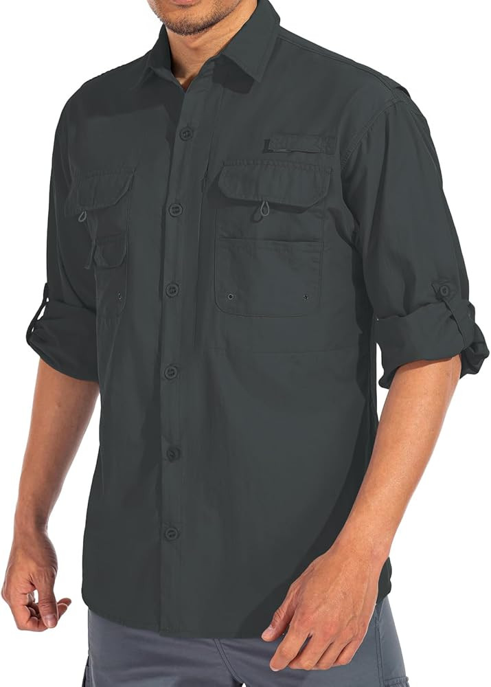 Men's Sun Protection Fishing Shirts Long Sleeve Travel UPF 50+ UV Quick Dry Cooling Safari Campin... | Amazon (US)