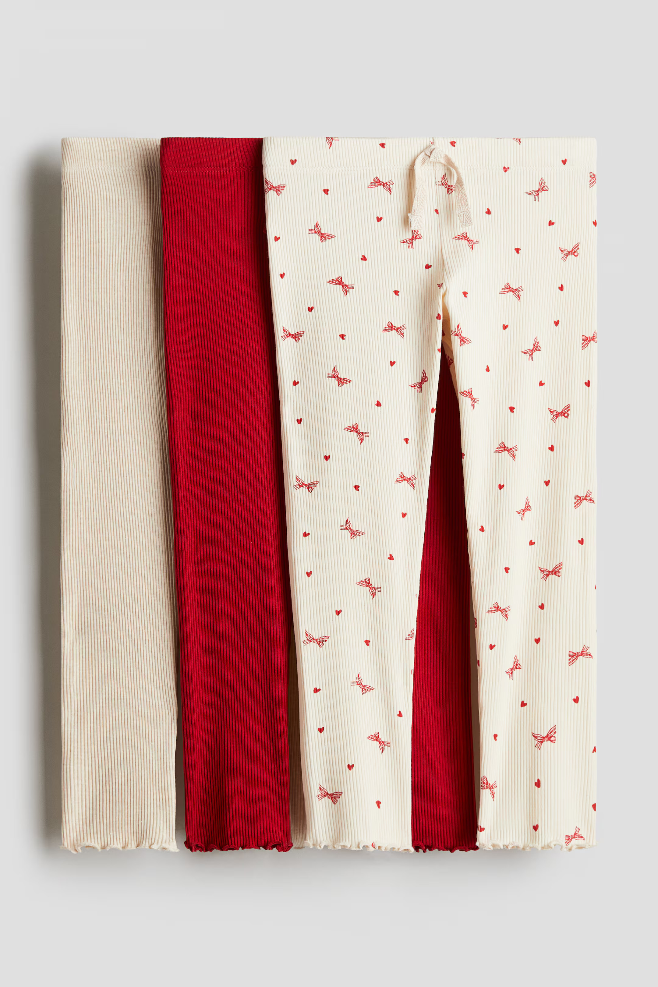 3-pack Ribbed Cotton Leggings - Red/bows - Kids | H&M US | H&M (US + CA)