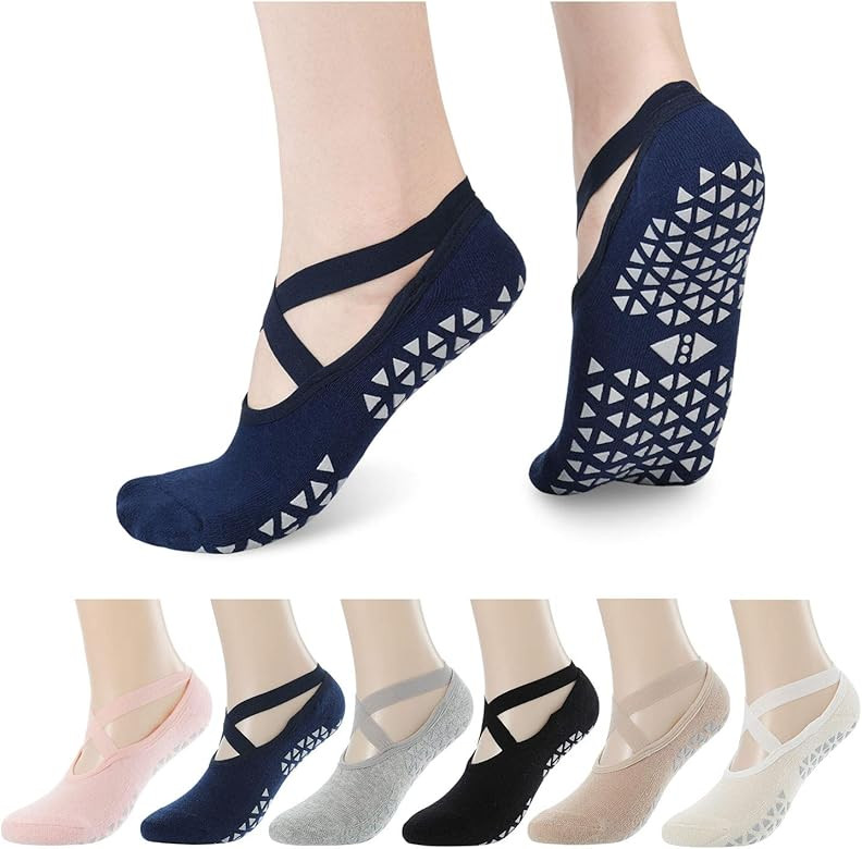 Yoga Socks for Women with Grips Non Slip Non Skid Sticky Socks for Pilates Barre Ballet Toeless B... | Amazon (US)