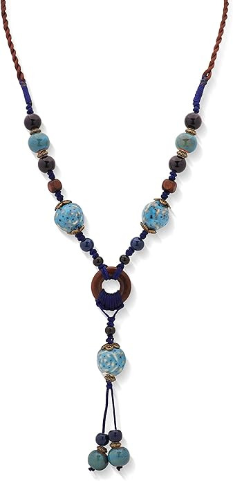 MINACHI Boho Hippie Colorful Ceramic Beads Strand O Ring Circle Charm Long Y Necklace, Vintage Bo... | Amazon (US)