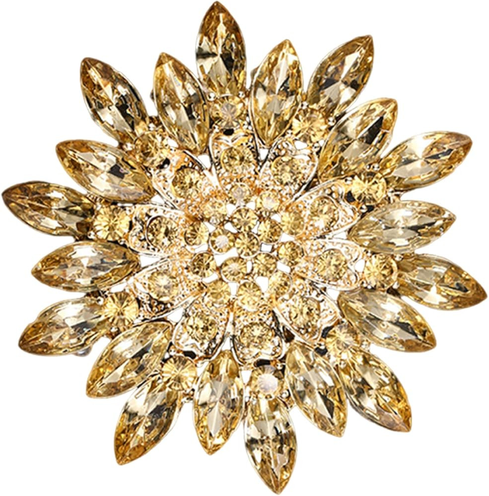 Rhinestone Large Flower Brooches Pins for Women Fashion Sparkly Crystal Sunflower Statement Brooc... | Amazon (US)