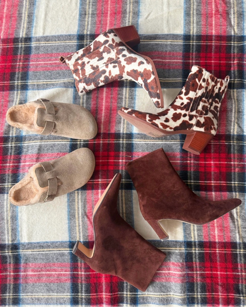 Chocolate brown, cow print and cozy Birkenstocks are the shoes of the season. These are all available at @dsw and both pair of boots are on crazy markdown! Up your shoe game with on trend and classic shoe selection at @dsw + take up to 30% almost everything (exclusions apply) during the Black Friday Sale - ends 11/30.@shopltk ##liketkit #mydsw #ad 

 