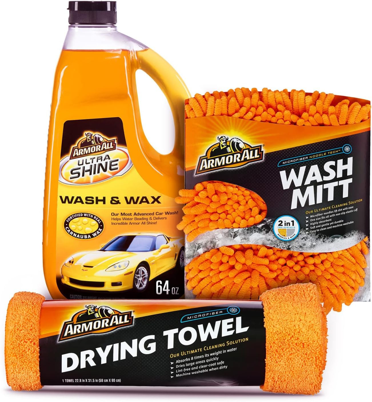 Armor All Car Wash Kit, Includes Car Wash Soap, Wash Mitt & Microfiber Towel (3 Piece Kit) | Amazon (US)