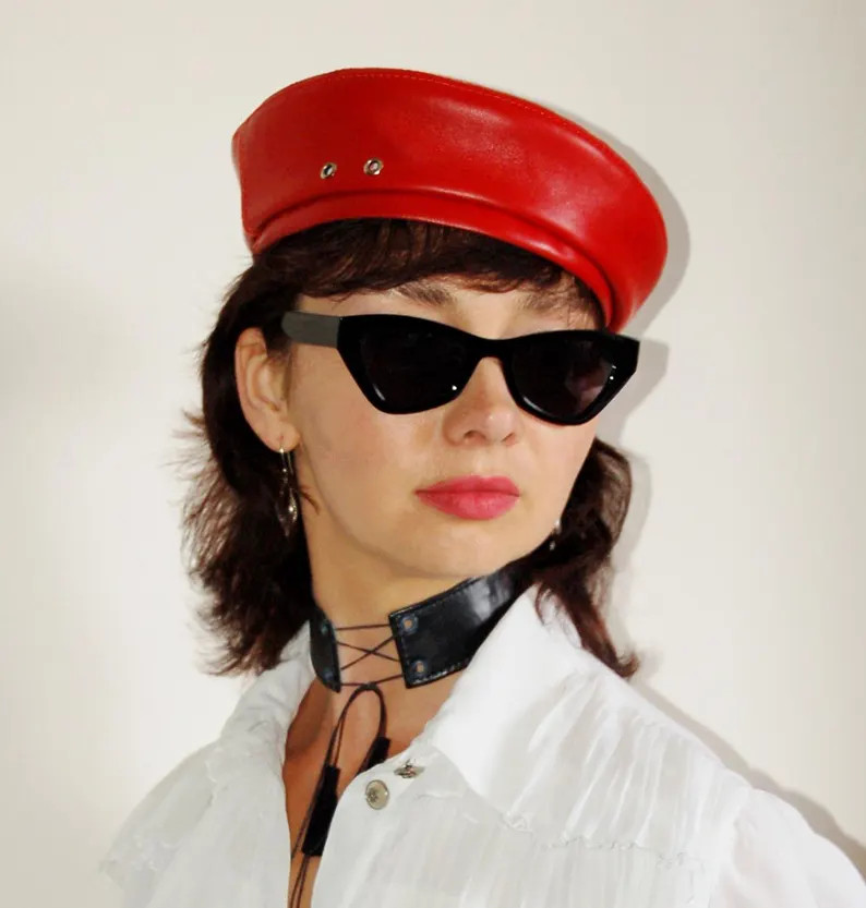 Red Leather Beret: French Bohemian Style Hat | Etsy (US)