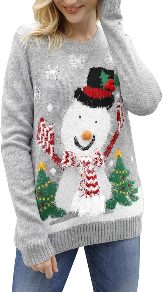 Viottiset Women's Ugly Christmas Sweater Animal Pattern Xmas Pullover Knitted Jumper | Amazon (US)