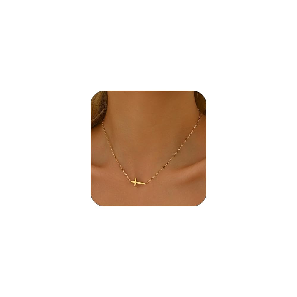 Cross Necklace for Women 18K Gold Plated Dainty Tiny Sideways Cross Choker Necklace Adjustable St... | Amazon (US)