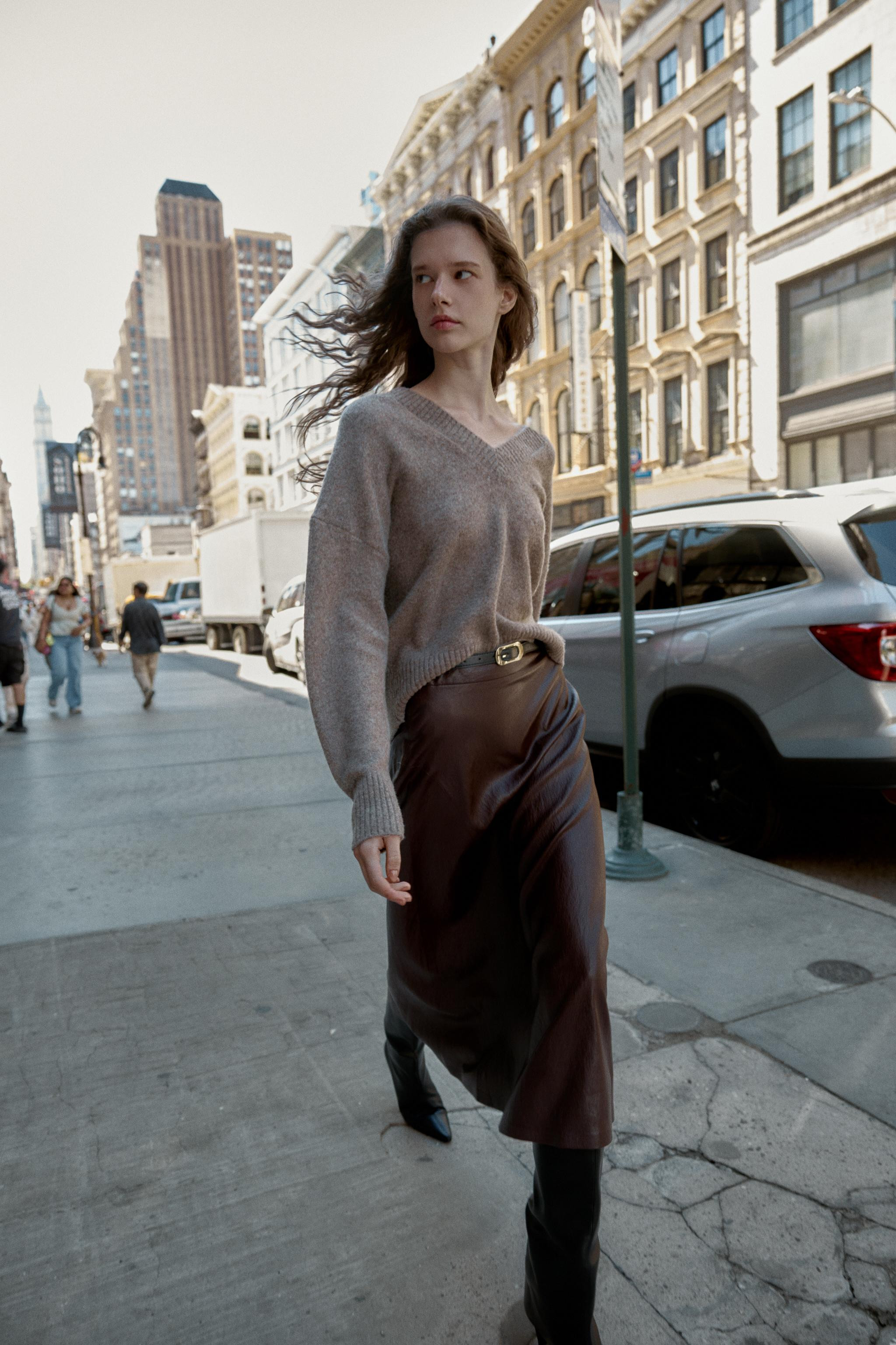 FAUX LEATHER BELTED MIDI SKIRT | Zara US