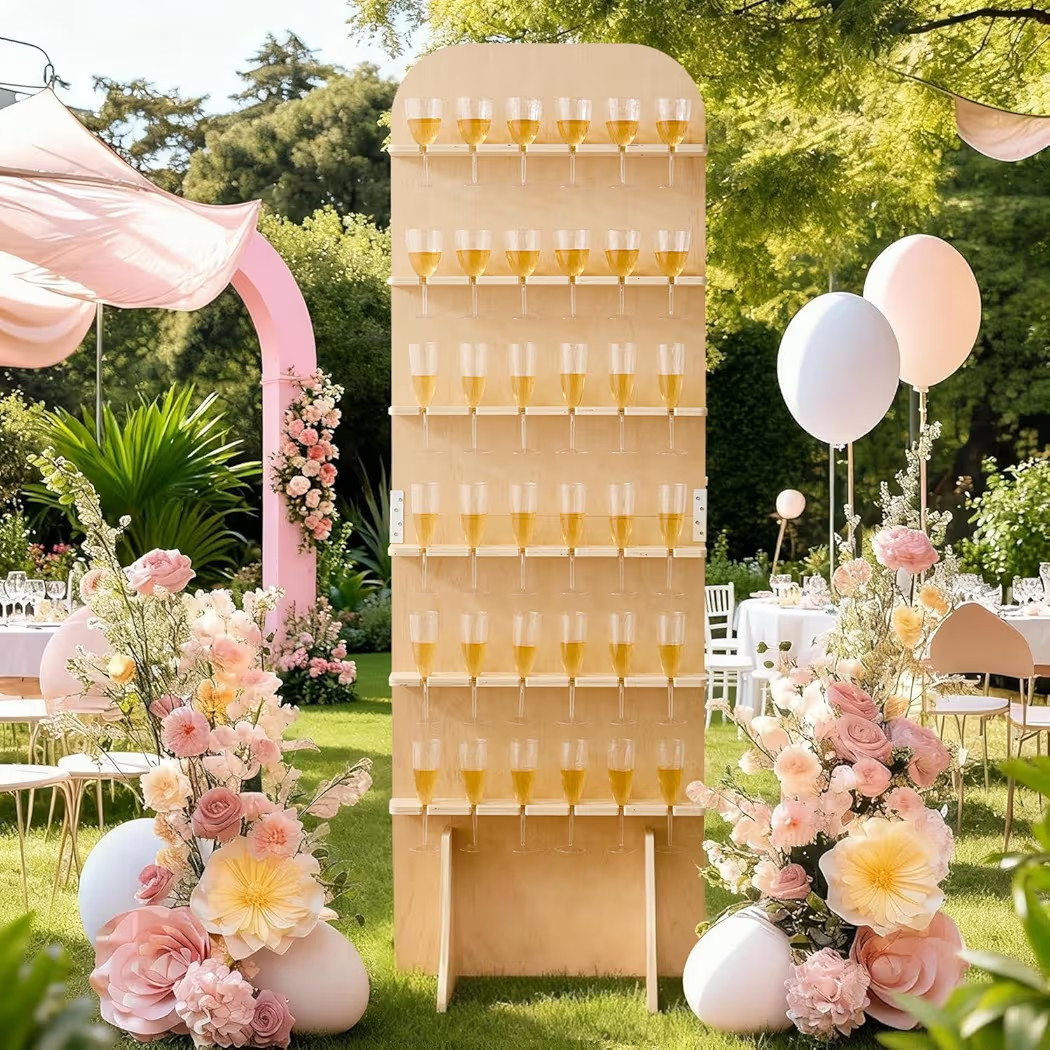 6 ft 6-Tier Wooden Champagne Wall Holder, Elegant Wedding Arch Party Display with Shelves, Wood C... | Amazon (US)