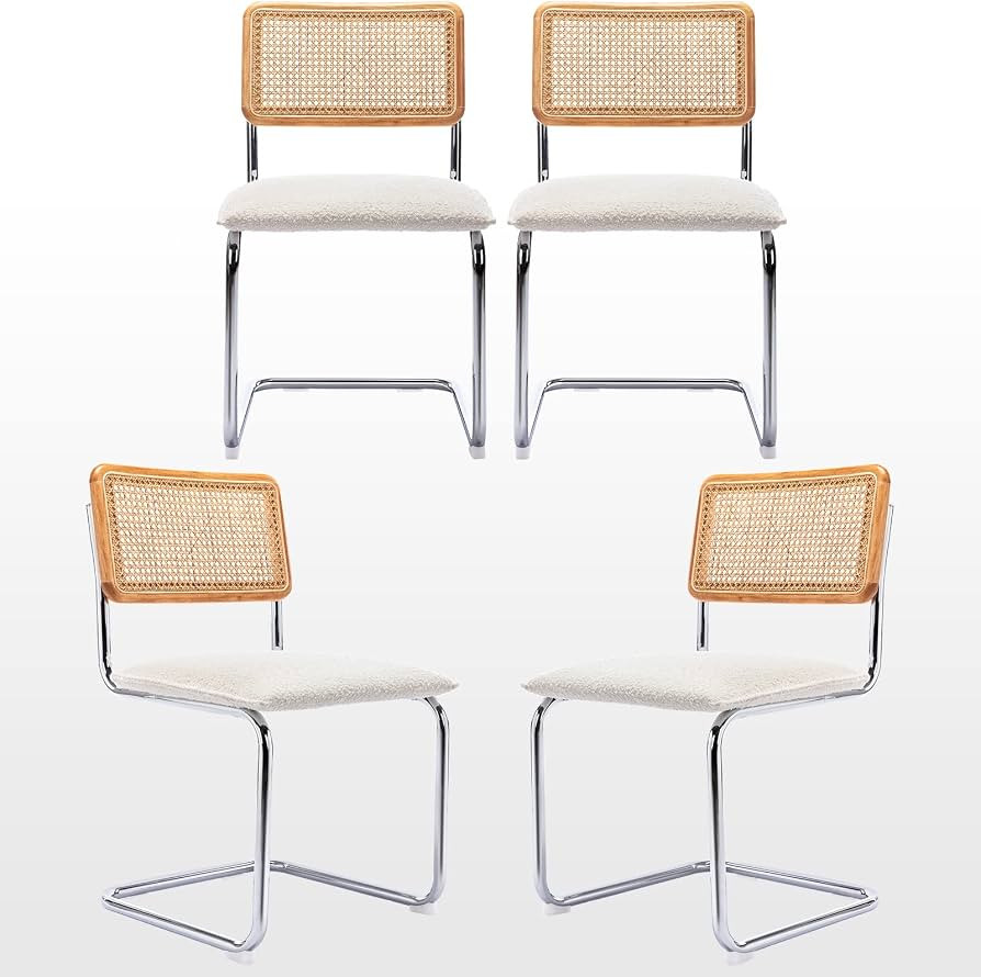 Zesthouse Rattan Dining Chairs Set of 4, Upholstered Boucle Kitchen Chairs, Mid Century Modern Br... | Amazon (US)