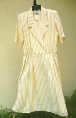 VTG 14 XL L CLASSICS LESLIE FAY YELLOW STRIPED SILKY SHORT SLEEVE DRESS WOMEN | eBay US