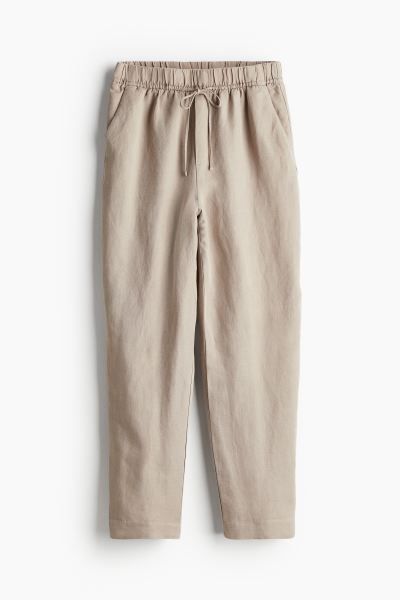 Linen-blend tapered trousers - Beige - Ladies | H&M GB | H&M (UK, MY, IN, SG, PH, TW, HK)