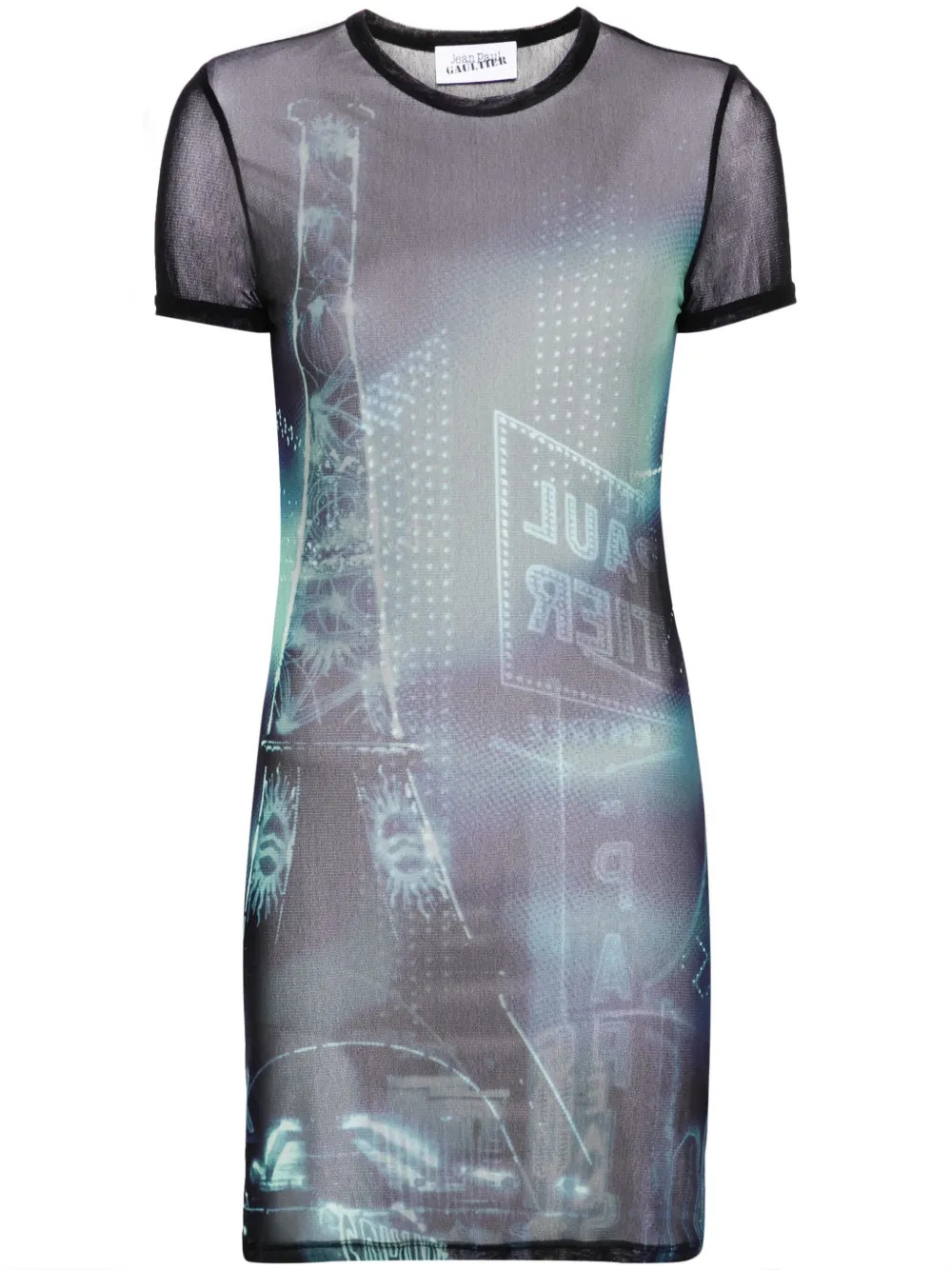 Jean Paul Gaultier Pigalle-print Mesh Mini Dress | Blue | FARFETCH | Farfetch Global