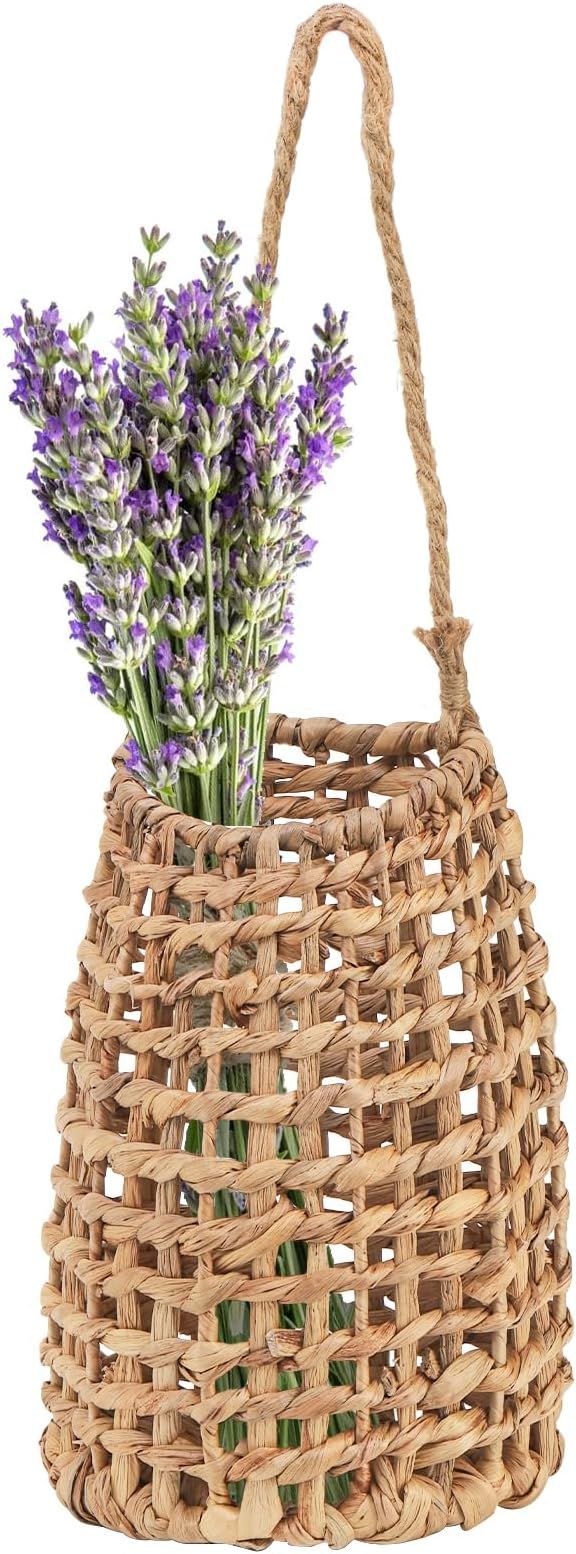 Woven Front Door Basket, Water Hyacinth Hanging Wall Flower Basket, Wall Decor Boho Decoration Ve... | Amazon (US)