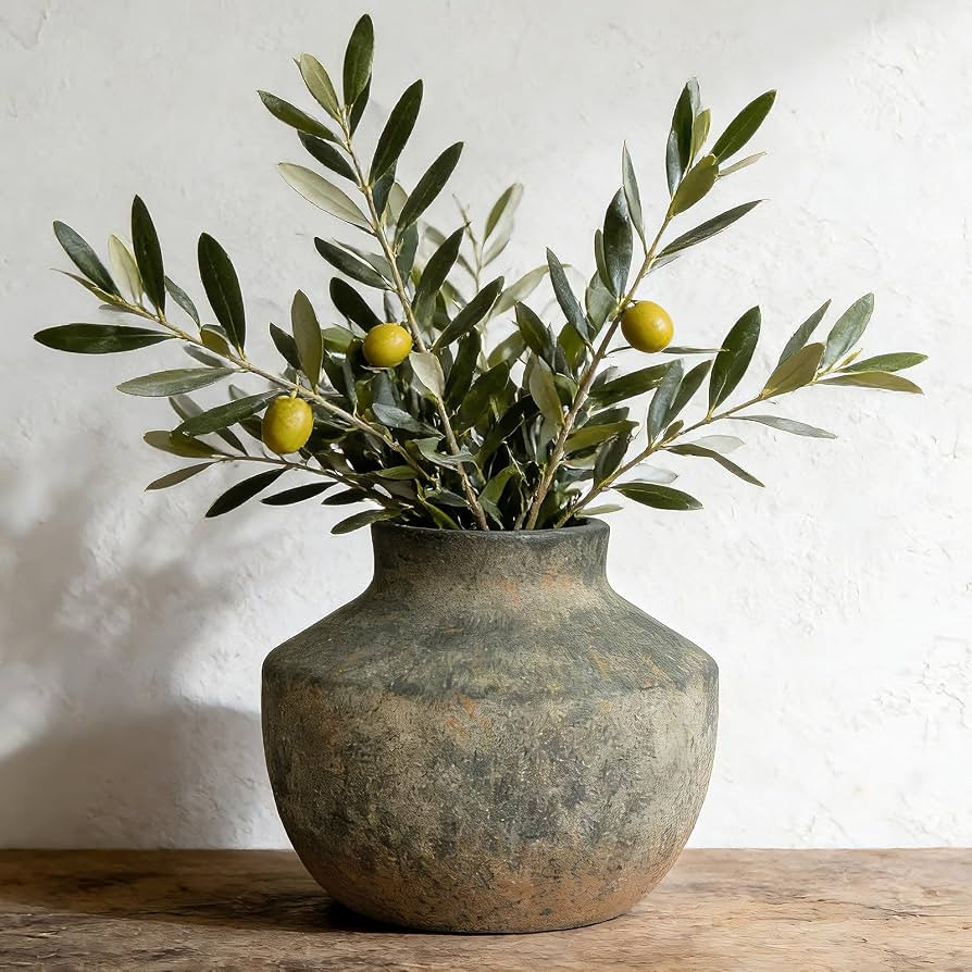 Rustic Vase Short Pottery Vase for Centerpiece, Table, Living Room, Shelf, Bathroom, Mantel | Amazon (US)