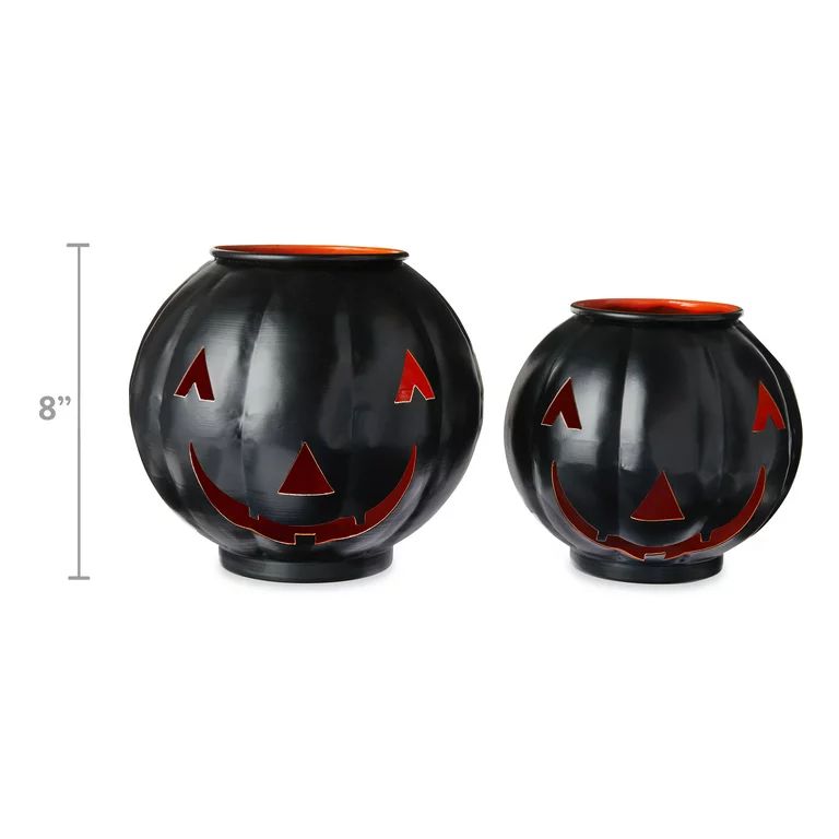 Way To Celebrate 2Pk Metal Jack O' Lanterns Dual Black & Orange Tone - Walmart.com | Walmart (US)