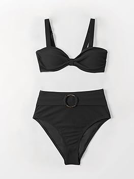 CUPSHE Women's Bowkont Front Bikini Set Tummy Control High Waisted Belted Bathing Suit | Amazon (US)