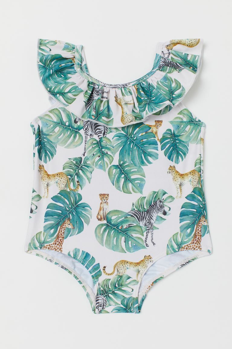KAROLINA KIJAK x H&M. Swimsuit with a printed pattern. Flounce at neckline and on shoulder straps... | H&M (US + CA)