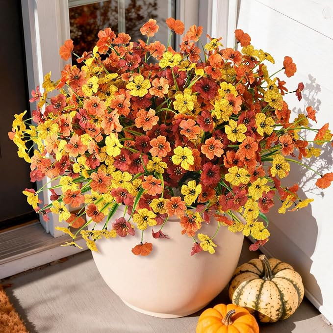 Artificial Fall Flowers for Outdoors 24 Bundles Fake Mums Faux Silk Daisy in Planter UV Resistant... | Amazon (US)