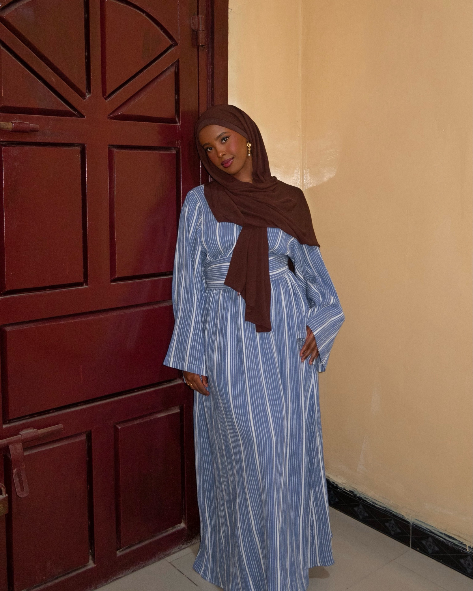 blue summer dress 🩵✨ modest fashion, maxi long sleeve dress, hijab style, holiday outfit