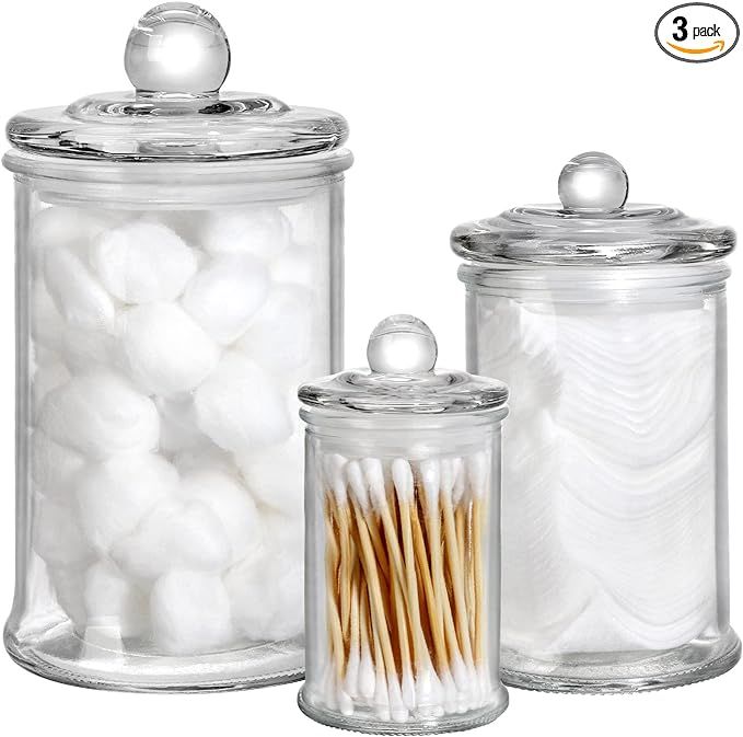 Suwimut Set of 3 Glass Apothecary Jars with Lids, Bathroom Canisters Storage Container Jars Small... | Amazon (US)