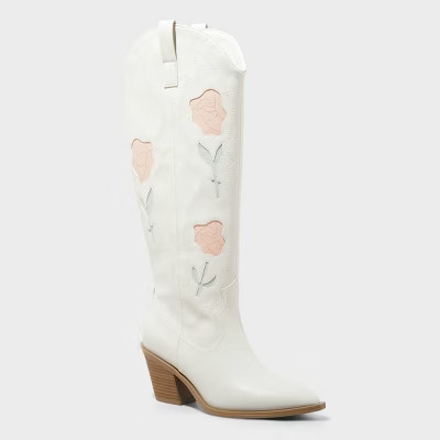 Women's Dixie Bone Floral Western Cowboy Boots with Memory Foam Insole - Universal Thread™ Off-White 8 | Target