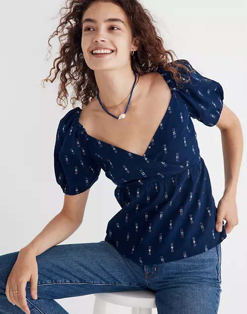 Jacquard Puff-Sleeve Empire Top | Madewell