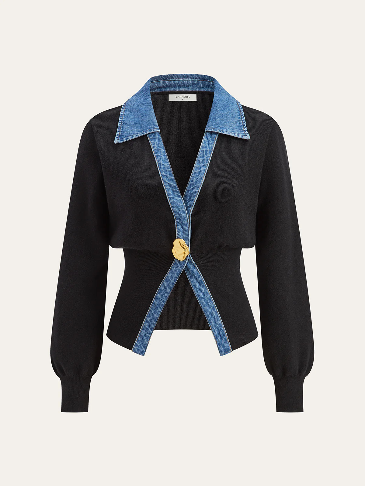 Denim Trim Metal Button Cardigan | Commense