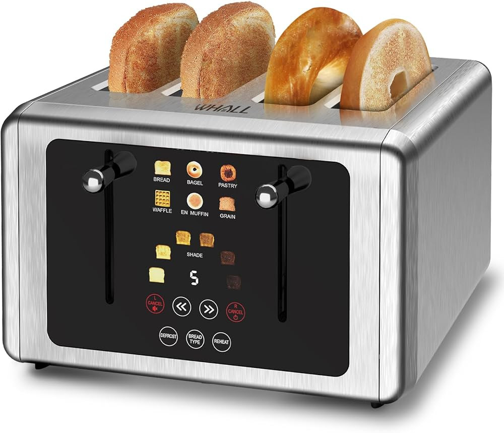 whall 4 Slice Touch Screen Toaster, Stainless Steel Toasters Digital Timer, Dual Control Panel To... | Amazon (US)