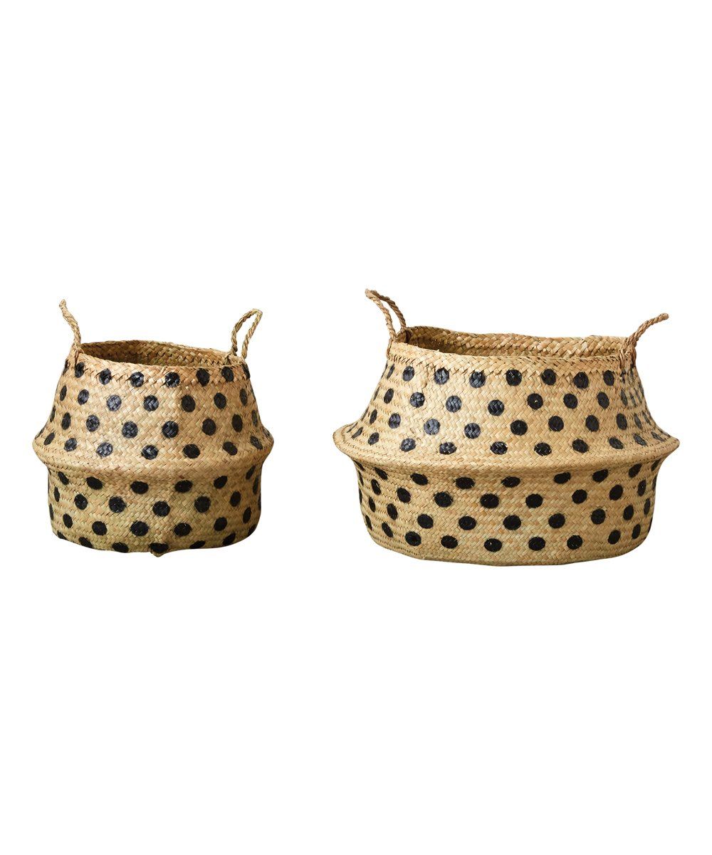 Creative Co-Op Baskets Wicker/Black - Two-Piece Collapsible Wicker Basket Set | Zulily