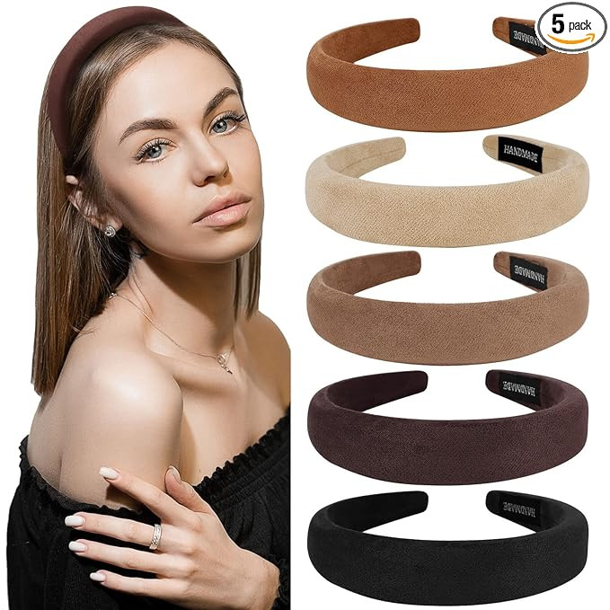 Ondder 5 Pack Padded Headbands for Women & Girls - Velvet Vintage Assorted 90s Puffy Sponge Head ... | Amazon (US)