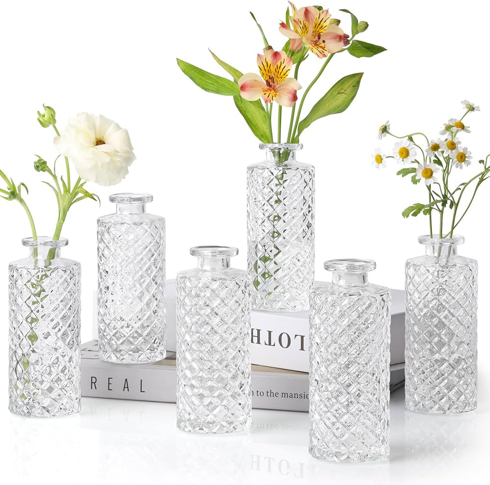 ComSaf Glass Bud Vases Set of 6, Small Diamond Bud Vases in Bulk, Mini Flowers Vases for Centerpi... | Amazon (UK)
