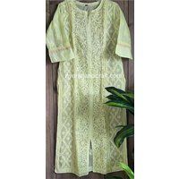 Lucknow Chikankari Lime Green Kurta On Kota Silk/ Free Shipping | Etsy (US)