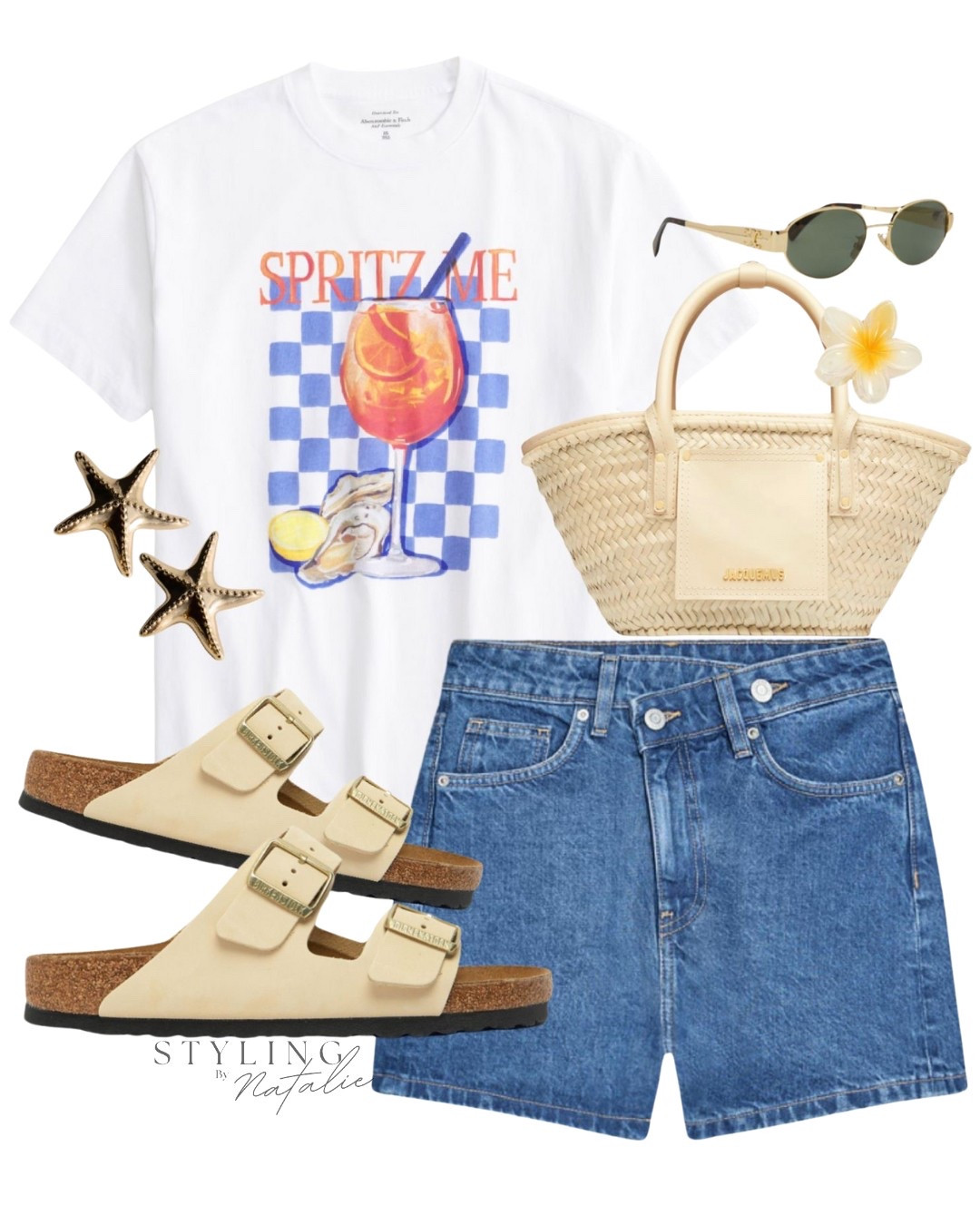 Graphic t-shirt & denim shorts with yellow Birkenstocks, Jacquemus straw bag, starfish earrings & flower clip. Everyday summer outfit, summer holiday outfit, city break style, casual look.

#LTKsummer #LTKeurope #LTKtravel