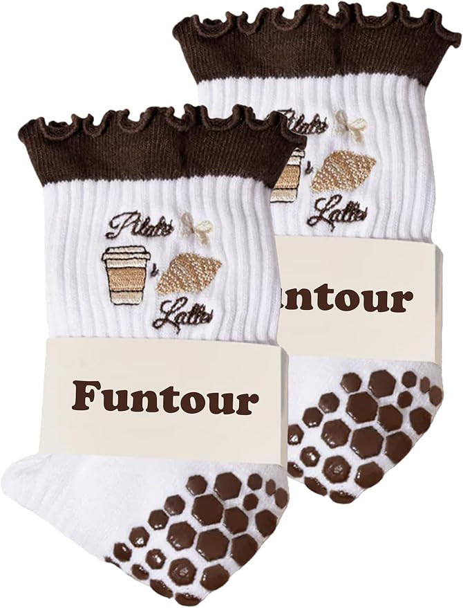 Pilates Grip Yoga Socks For Women Barre Socks Cute Athletic Non Slip Sock Crew For Workout Hospit... | Amazon (US)