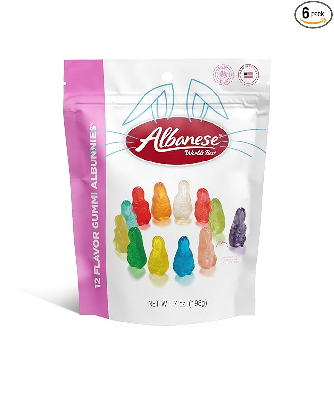 Albanese World's Best 12 Flavor Gummi Albunnies, 7oz (Pack of 6) of Easter Candy, Great Easter Ba... | Amazon (US)
