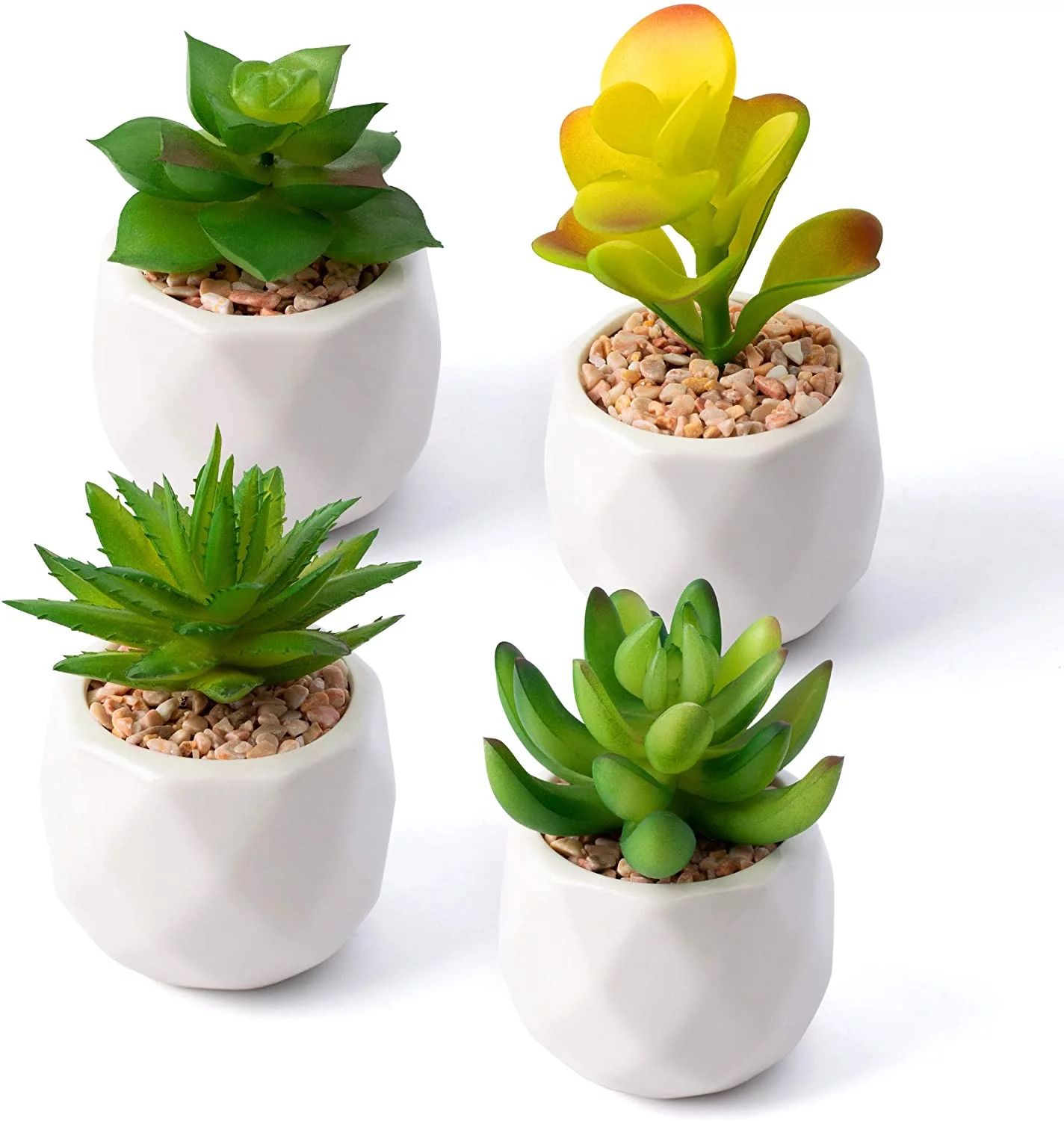 Small Fake Plants, 4 Pack Mini Artificial Succulent Plants in Pots, Fake Succulent Set with White... | Walmart (US)