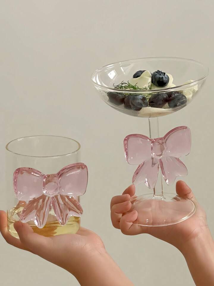 1pc Elegant Pink Bow Shaped Glass Cup, Heat Resistant Luxury Pink Big Bow Drinkware For Dining Ro... | SHEIN