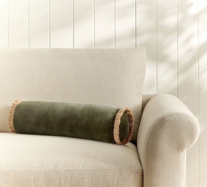 Everywhere Velvet With Fringe Bolster | Pottery Barn (US)