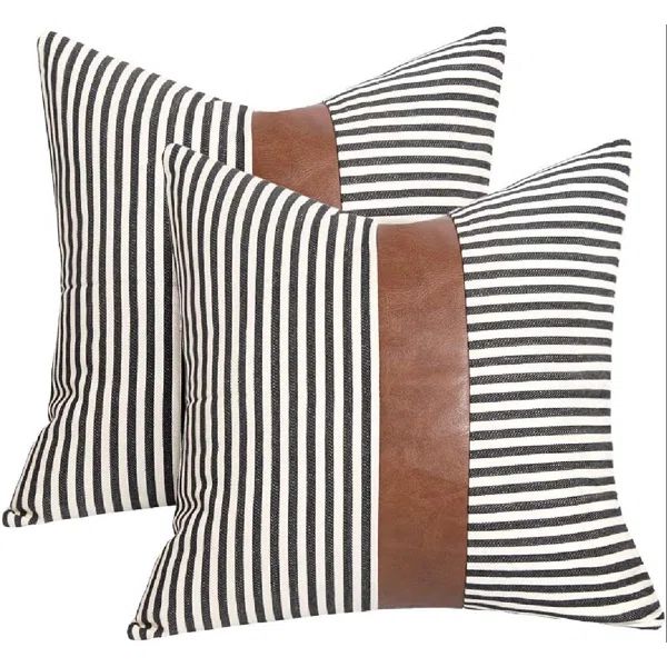 Kulvinder Striped Faux Leather Pillow Cover | Wayfair North America