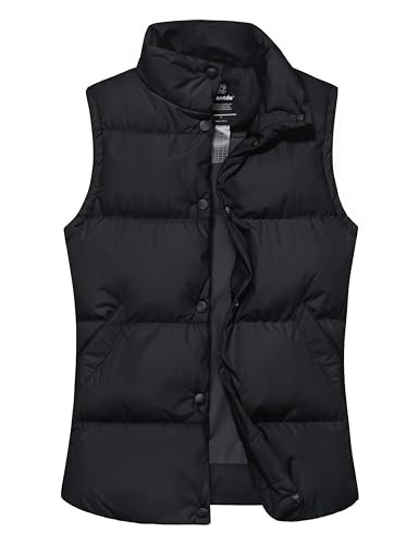 wantdo Women's Vests Outwear Quilted Black Puffer Vests Warm Winter Vest Black, Large | Amazon (US)