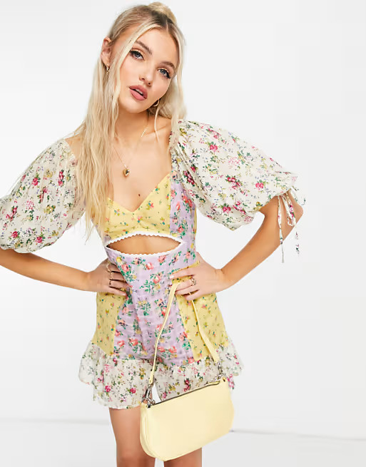 ASOS DESIGN big sleeve romper in mixed ditsy print | ASOS (Global)